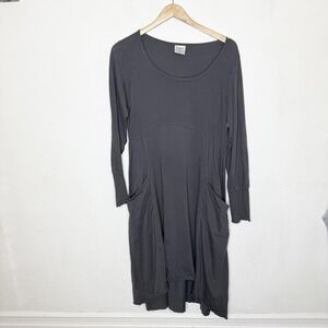 Color Me Cotton Gray Lagenlook Midi Dress Pockets Minimalist Women's Medium